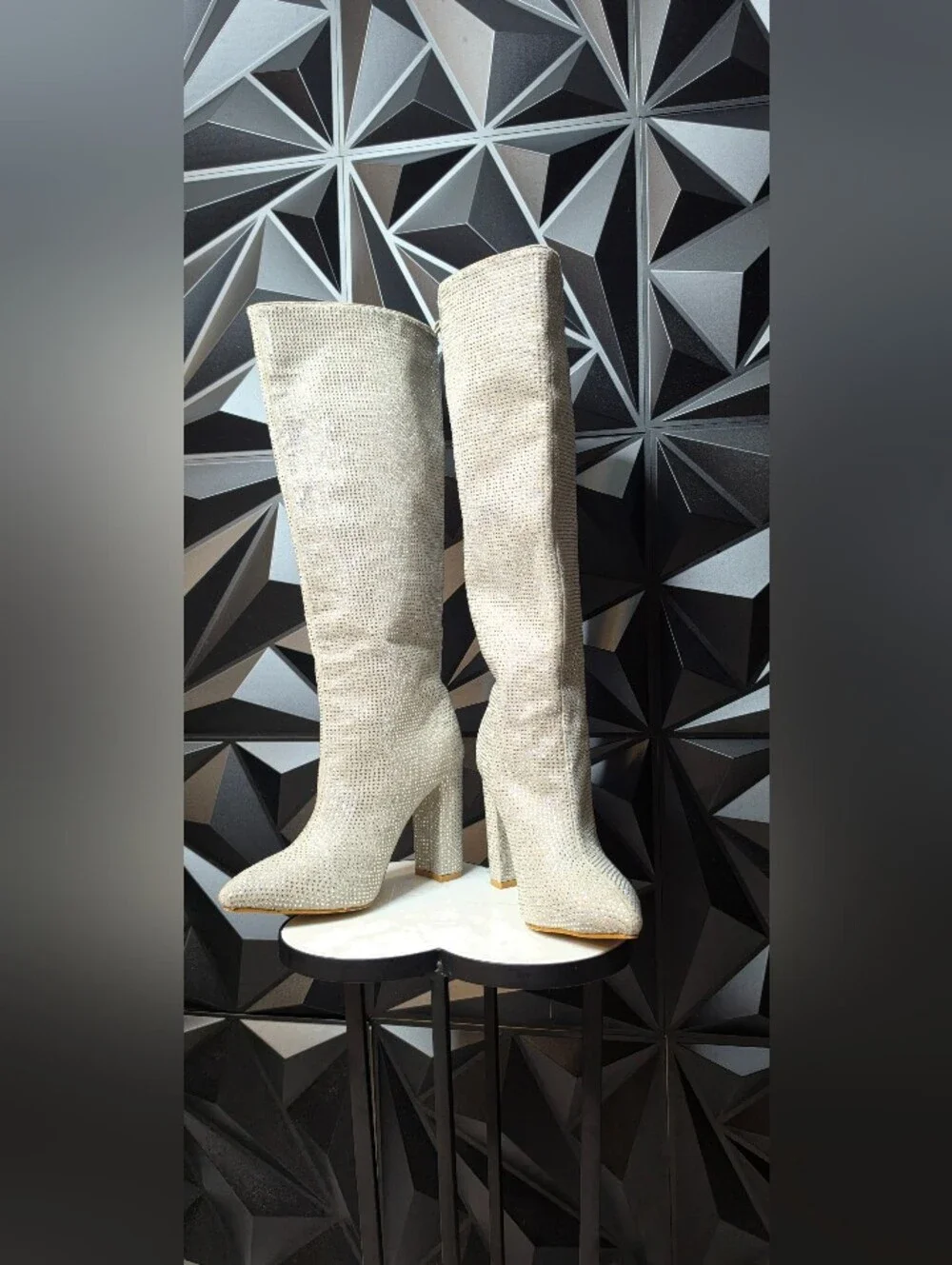 Billini Cream Rhinestone Over-the-Knee Block Heel Boots